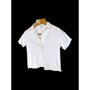 James Perse Polo Shirt Women's 0 White Open Collar Top USA Made *Holes Flaws